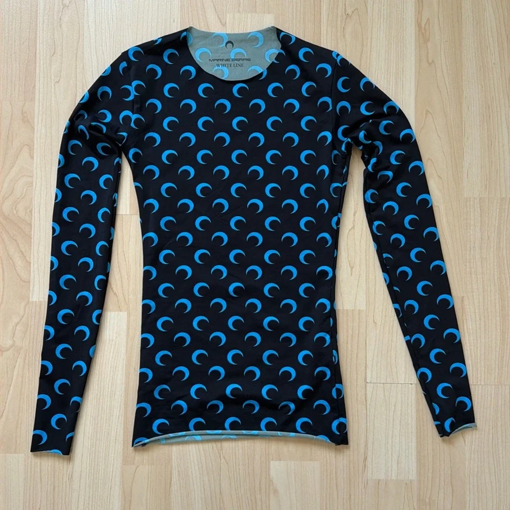Marine Serre White Line jersey crewneck crescent moon top, size S_2